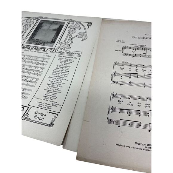 1913 Sunshine and Roses Sheet Music Egbert Van Alstyne Gus Kahn - Picture 5 of 11
